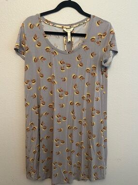 Matilda Jane Gray Short Sleeve Tunic Dress with Yellow Floral Print